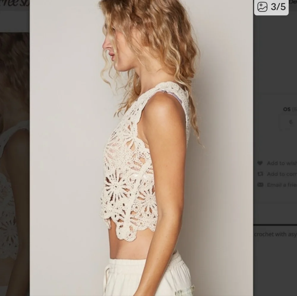 POL Natalie Lace Crochet Crop Top Cream - Picture 4 of 10